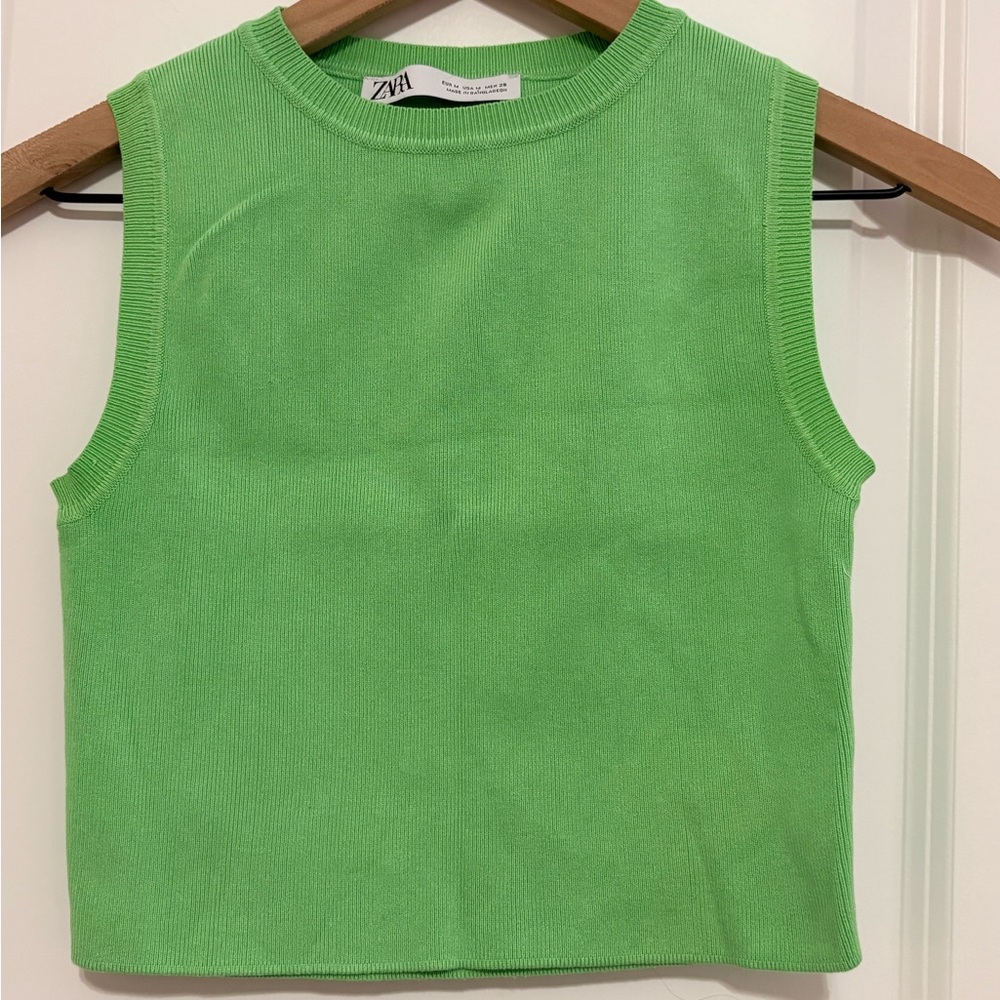 Zara Women’s Vibrant Green Sleeveless Cropped Sweater